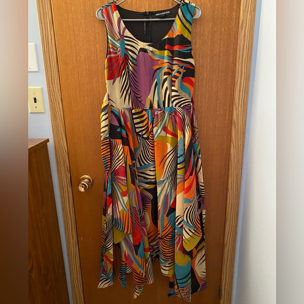 Bright Multi-Color Handkerchief Hem Maxi Dress
